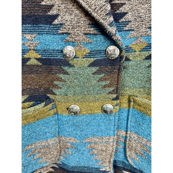 Vintage Roper Rodeo Blue Aztec Jacket Medium Silver Buttons Barn Chore Coat - Picture 2 of 11